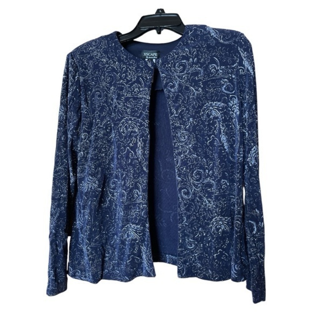 Xscape Joanna Chen Vtg Navy Silver‎ Glitter Formal Cardigan Womens Large Party